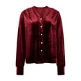 thumbnail image 4 of Lenpel Velvet Tops for Women Loose Vintage Long Sleeve V Neck Pleated Button down Shirts Dressy Casual Velour Blouses(Red,X-Large), 4 of 7