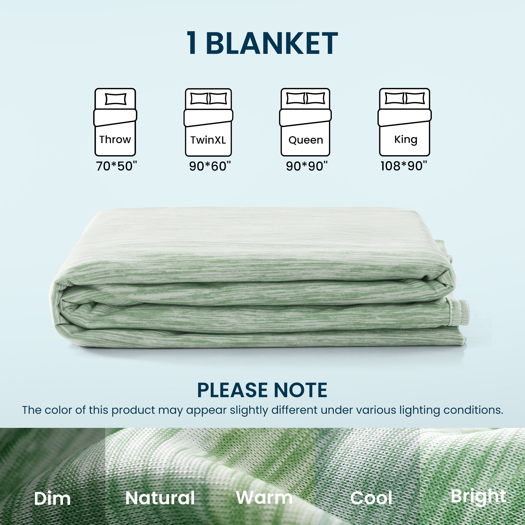 Sleep Zone 60" × 90" Nanotex Cooling Blanket for Hot Sleepers, Double-Sided Ultra-Cold Breathable Lightweight Summer Throw Blanket for Couch and Bed, Travel/Outdoor (Green, Twin Xl)