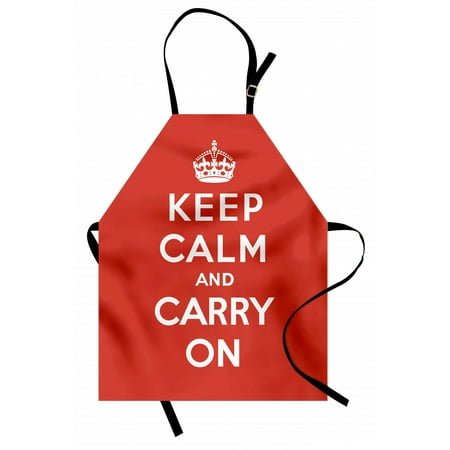 

Keep Calm Apron Bicolour Composition Carry on Text Royal UK Crown Calligraphic Image Unisex Kitchen Bib with Adjustable Neck for Cooking Gardening Adult Size White Red by Ambesonne