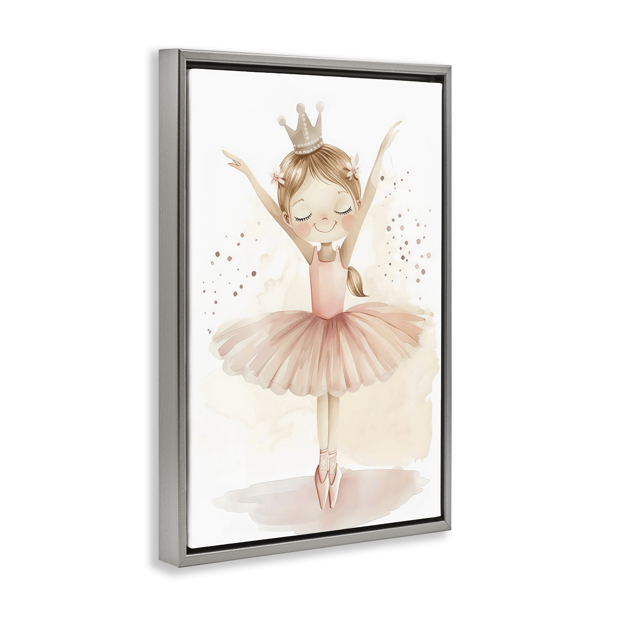Stupell Industries Crowned Ballerina with Flowers Gray Framed Floater Canvas Wall Art, design by Creative Studio