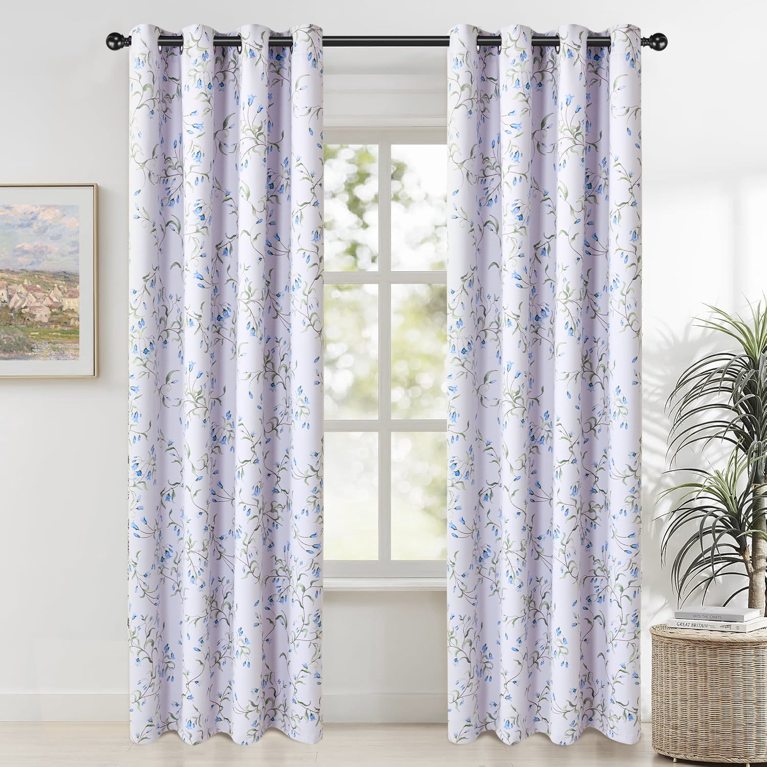 Alishomtll Blackout Curtains Country Floral Printed Thermal Insulated Window Drapes for Bedroom Living Room 84 Inches Long,52" Wide, 2 Panels