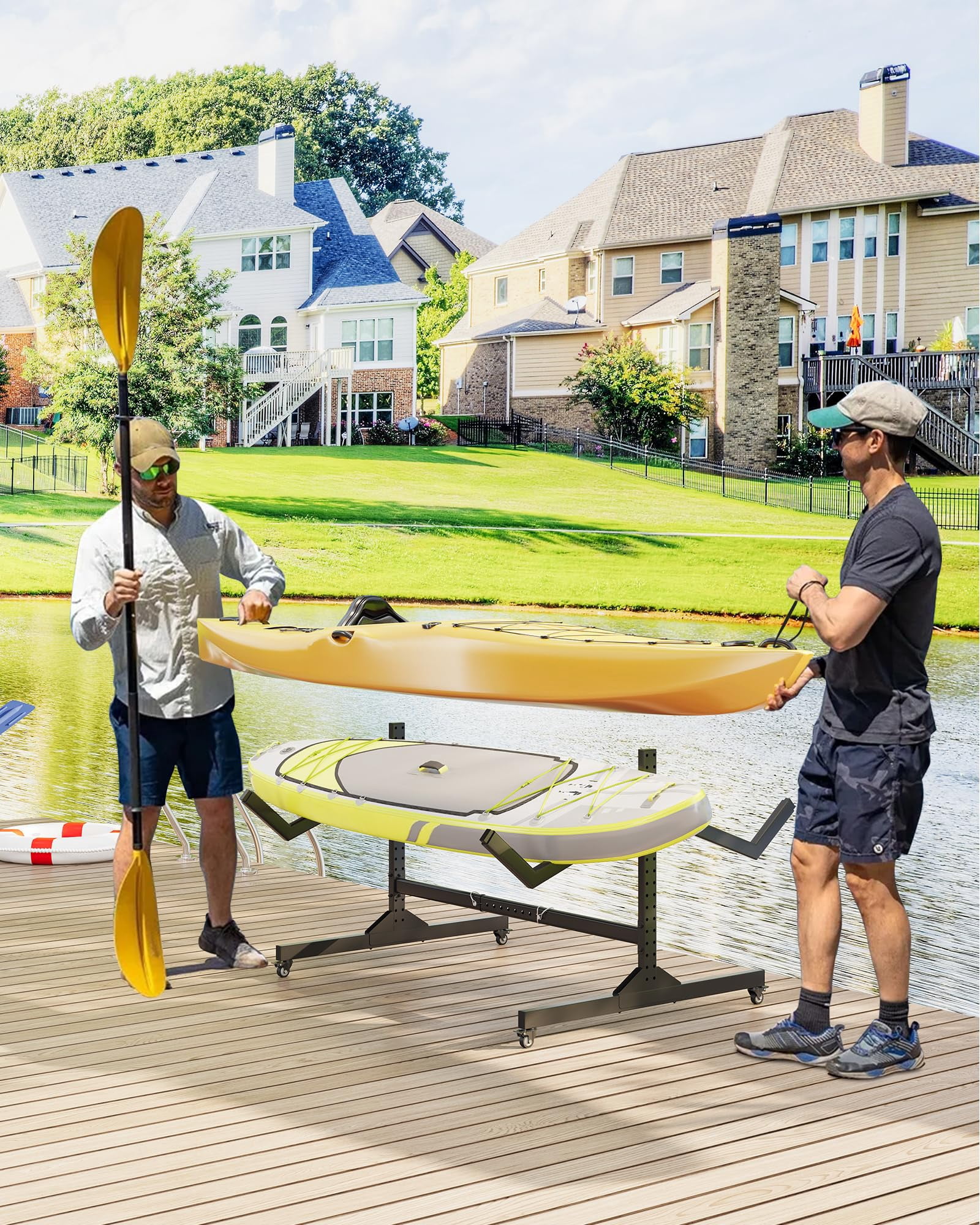 Kayak Storage Rack, Heavy Duty Freestanding Kayak Rack for Garage and Outdoor Storage, Kayak Stand Adjustable for Kayak, Canoe, Surfboard and Paddle Board,