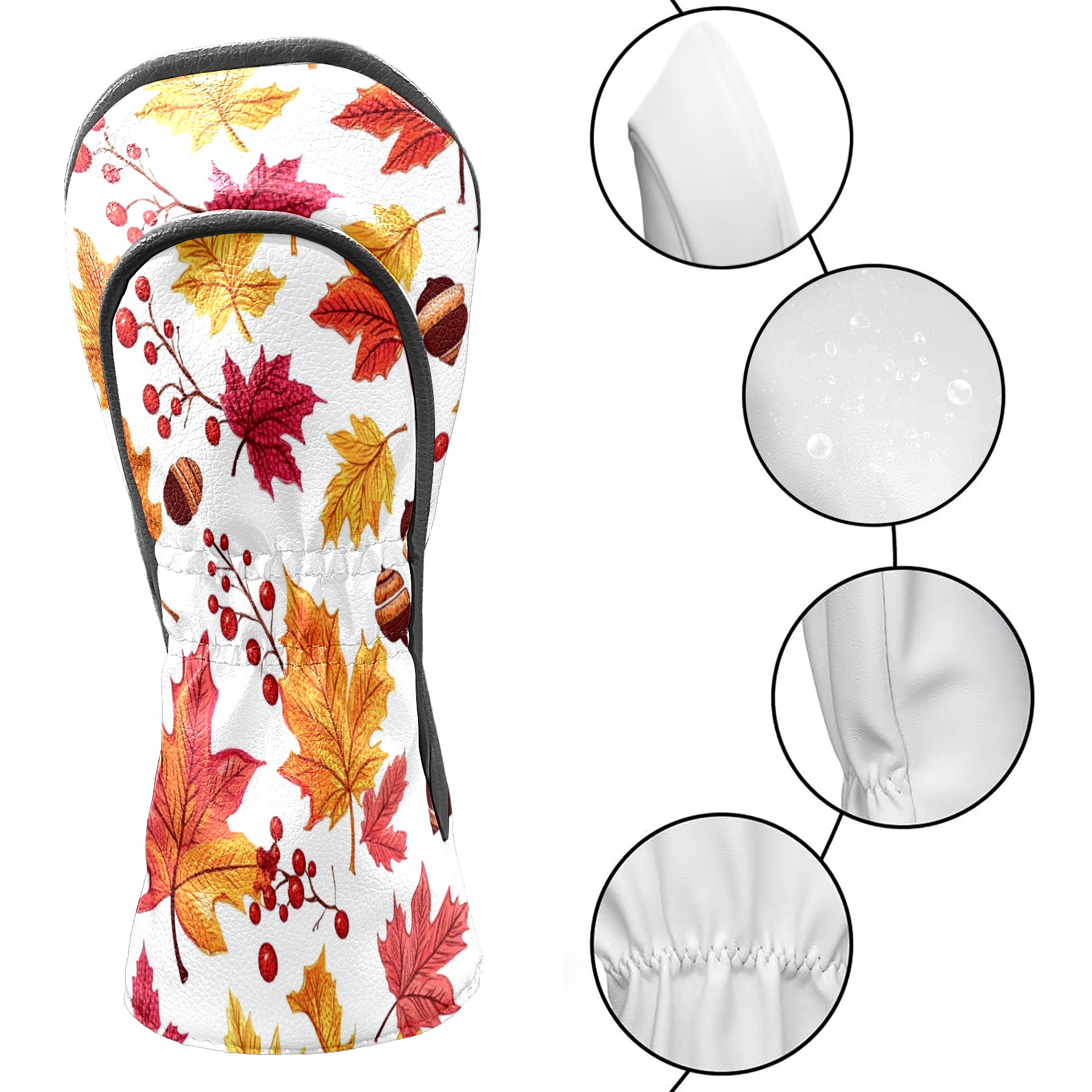 Golf Club Covers PU Leather Waterproof Head Covers for Fairway Woods Hybrids Autumn Maple Leaves