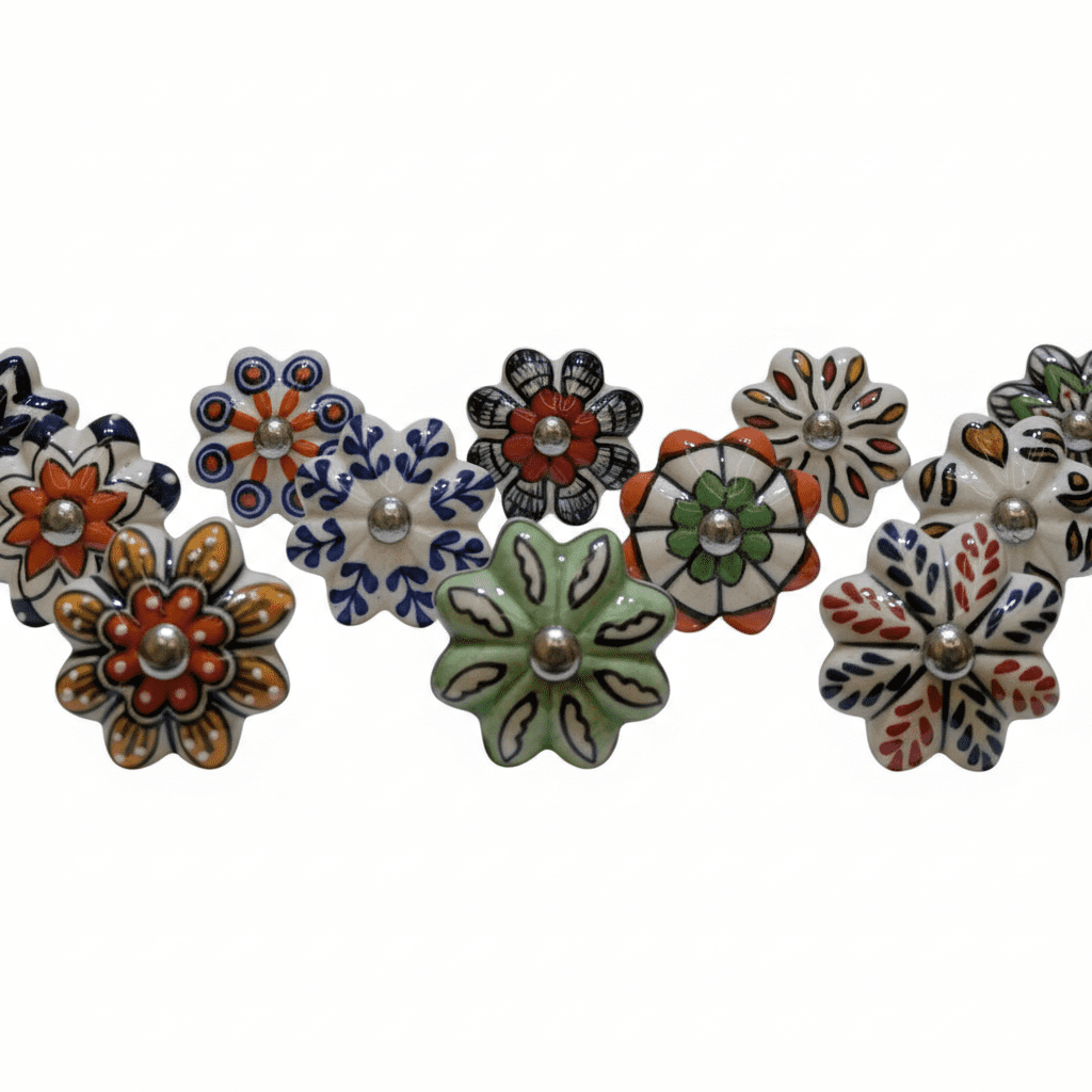 Vriksha Kraft Ceramic Cabinet Knobs – 12 Pack, Multicolor Painted Floral Drawer Knobs for Cabinets, Dressers & Furniture