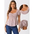 thumbnail image 2 of DARING DIVA Women's Puff Sleeve Floral Ruffle Peasant Blouses L Pink, 2 of 6