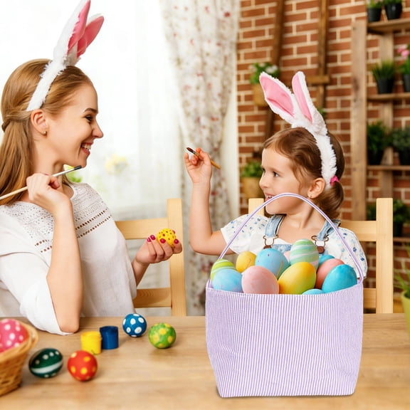 Dmlowu Bunny Easter Basket for Kids - Large Easter Basket with Handle, Portable Storage Basket for Organizing Flowers Storage Bins Easter Egg Hunt Prizes