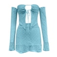 thumbnail image 3 of HXWCHs Stylish Women's Skirt Suit Two Piece Set Featuring Sheer Cardigan and Bodycon Mini Skirt for Casual Spring Autumn Wear XL Blue, 3 of 4