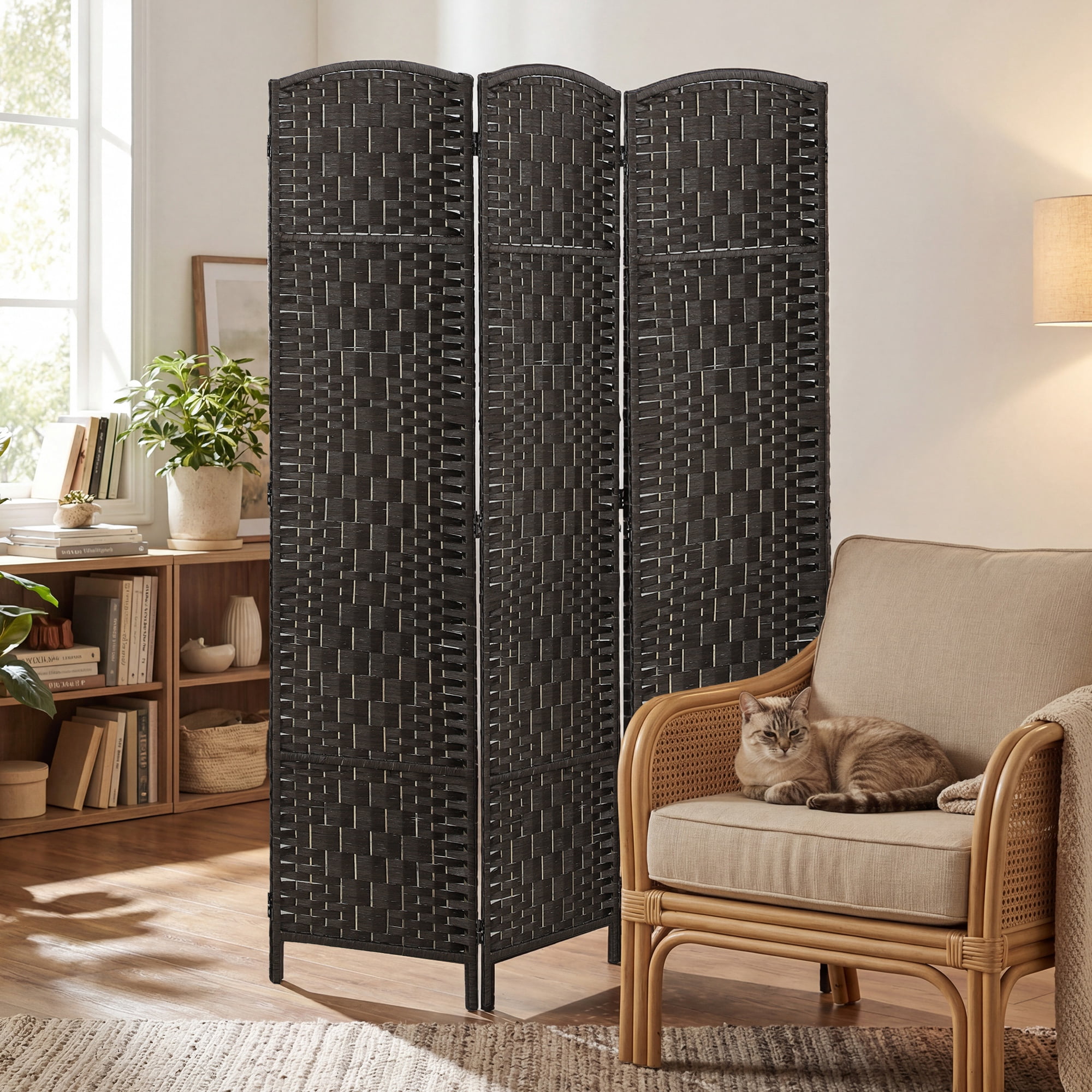 Room Divider, 3 Panel Folding Privacy Screen, 70.9" Tall Portable Weave Partition Wall Divider for Bedroom, Coffee