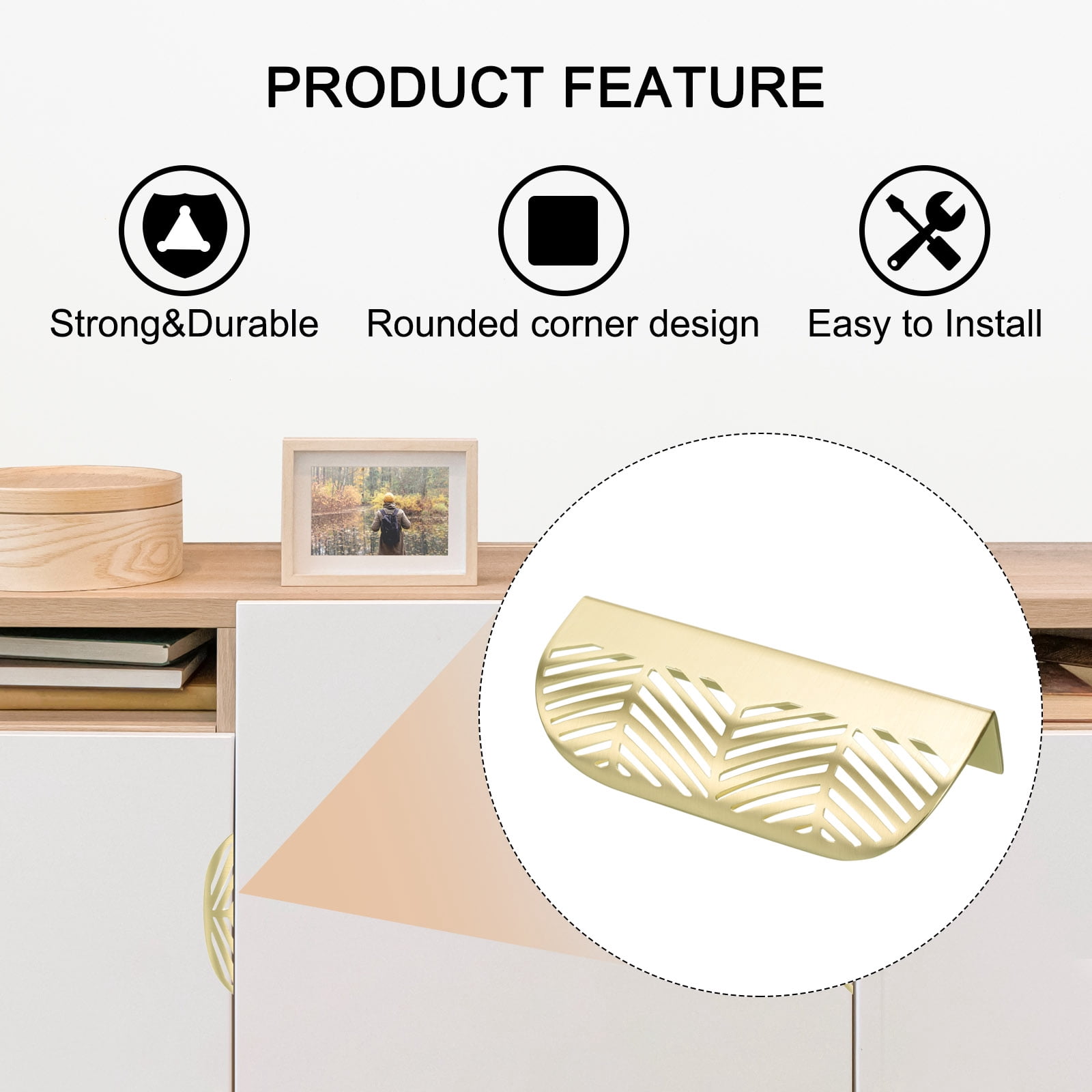 Unique Bargains 4 Pack Edge Pulls for Cabinets Leaf Cabinet Pulls for Drawers