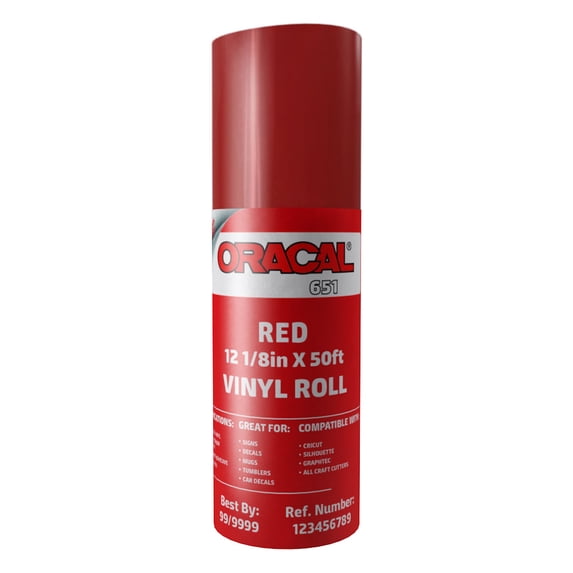 12" x 50ft Roll of Oracal 651 Red Craft Vinyl - Adhesive Vinyl for Cricut, Silhouette, and Cameo cutters - Gloss Finish - Outdoor and Permanent