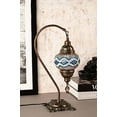 thumbnail image 3 of Kafthan - Turkish Handmade Mosaic Glass Table Lamp - Unique Custom Moroccan Swan Neck Lamp Shades - Decorative Globe Candelabra Room Decor Lantern Lamp - Desk Bedside Night Lamp Light - Navy Diagons, 3 of 3