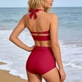 thumbnail image 4 of Swimsuits for Women Removable Padded Halter High Waisted Floral Printed 2 Piece Swimsuit Women's Bathing Suits Red XXL, 4 of 6