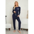 thumbnail image 3 of Pajamas for Women Long Sleeve Pajama Set Cottom Nightwear Ultra-Soft Lounge Sleepwear Soft Pj Lounge Sets(S ,,Navy), 3 of 5