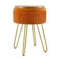 thumbnail image 3 of Velvet Footrest Stool Ottoman Pleated Round Modern Upholstered Vanity Footstool Side Table Seat Dressing Chair with 4 Golden Metal Legs (Brown with Storage), 3 of 5