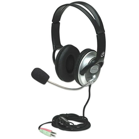 UPC: 0766623175555 | Manhattan Classic Stereo Headset with Flexible Metal Boom Microphone – Long 8 ft. Connection Cable – 3.5mm Stereo Plugs – For PC – Black