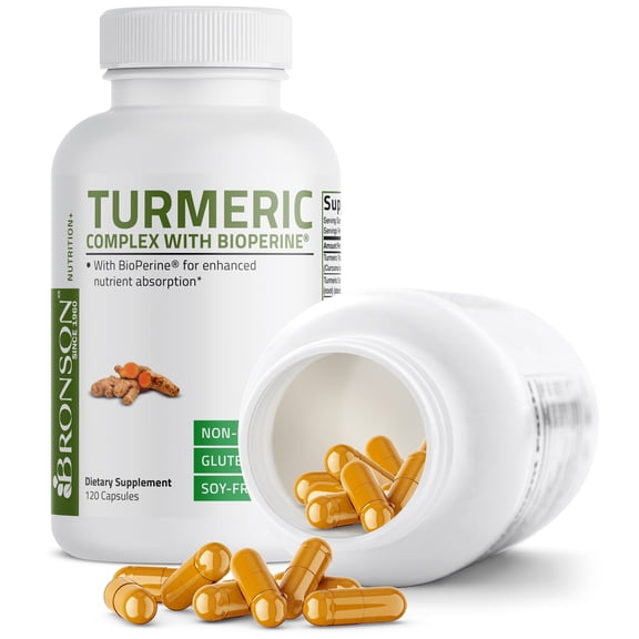 Bronson Turmeric Curcumin   BioPerine High Potency Joint Support Non-GMO, Gluten Free Soy Free   Black Pepper, 120 Capsules