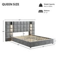 thumbnail image 4 of GDF Studio Luxurious Velvet Queen Bed with USB Port & Reading Lamp, Grey, 4 of 5