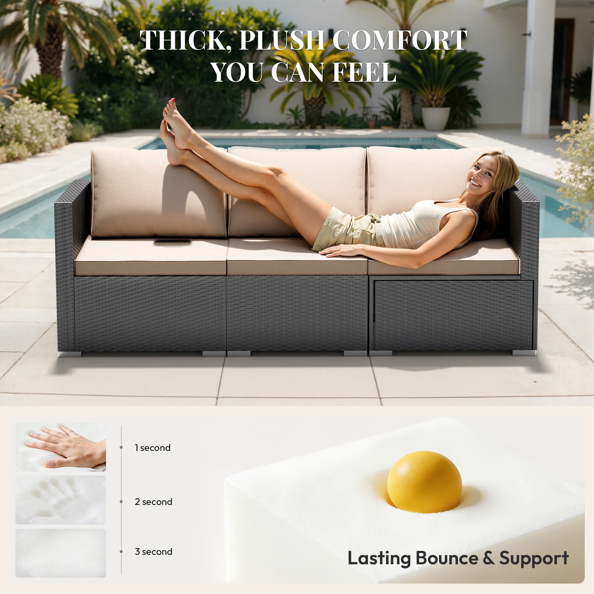 Patio Furniture Set 5 Piece - Wide Armrests - All-Weather Wicker Rattan Outdoor Patio Conversation Couch Sets, Modular Sectional Sofa for Garden, Patio, Poolside, Backyard, Balcony, Porch,Khaki