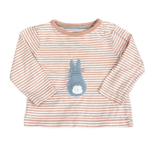 Pre-Owned Boden Girls Pink Stripe | Blue Bunny Long Sleeve T-Shirt size: 3-6 Months (Good)