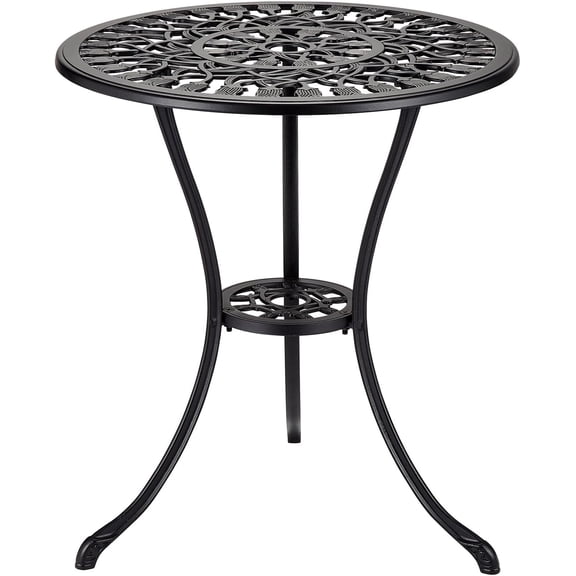 EastVita 24 inch Cast Aluminum Patio Bistro Table with Umbrella Hole Outdoor Round Coffee Bistro Side Table Anti-Rust Outdoor Furniture for Backyard Garden Porch Pool Balcony Retro Black