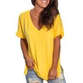 thumbnail image 2 of Giftesty Tops for Women Clearance Women's Fashion Summer Large Size V Neck Leisure Short Sleeve Solid Tops, 2 of 5