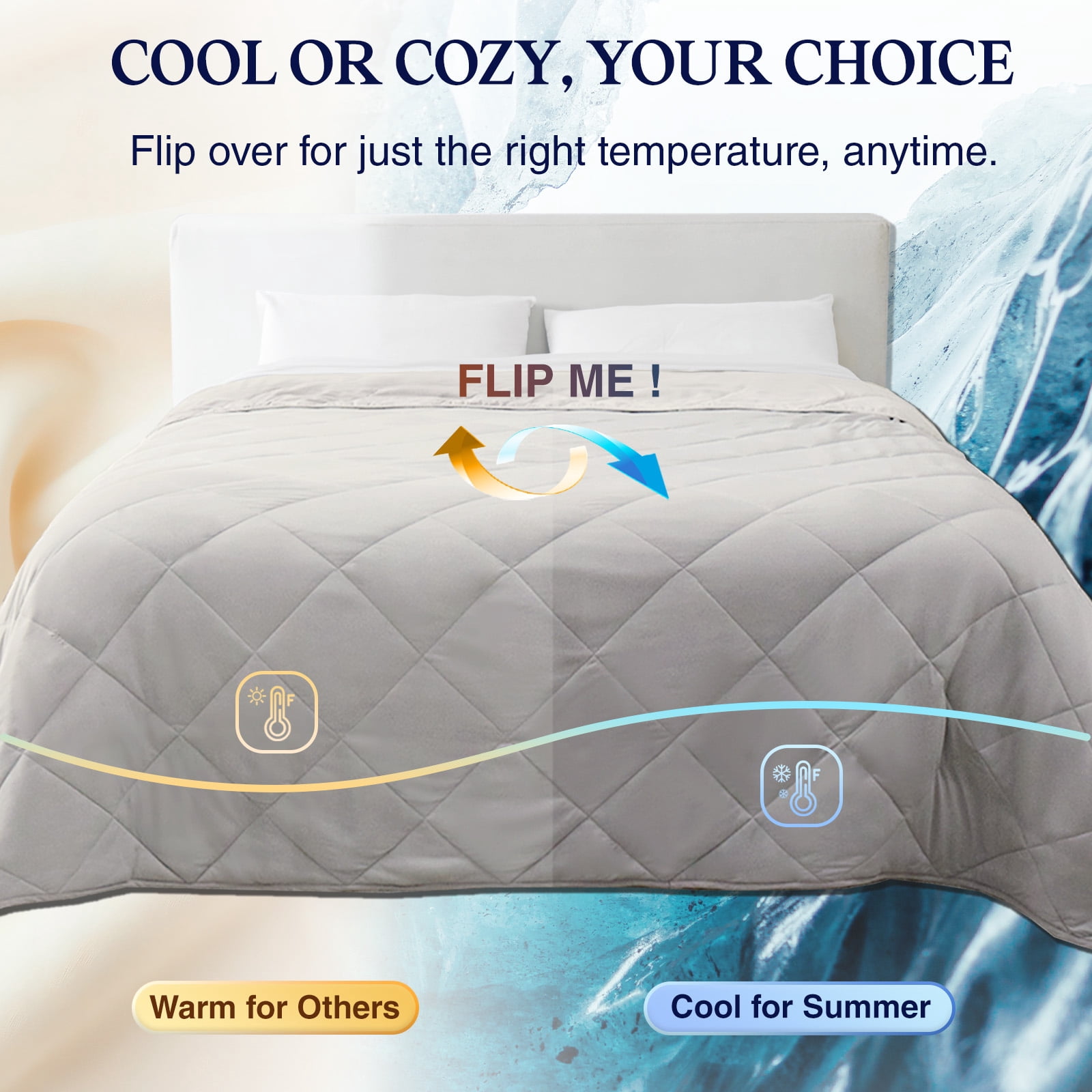 ZonLi Cooling Blanket Lightweight Breathable Cool Touch 90×90 Queen, Mist Gray