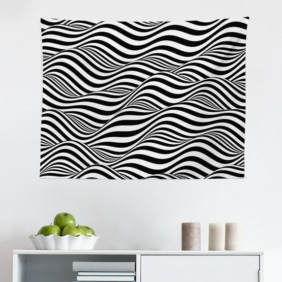 Abstract Surreal Tapestry, Modern Circular Motifs Stripes Optical Illusion Print, Fabric Wall Hanging Decor for Bedroom Living Room Dorm, 2 Sizes, Deep Sky Blue Grey, by Ambesonne