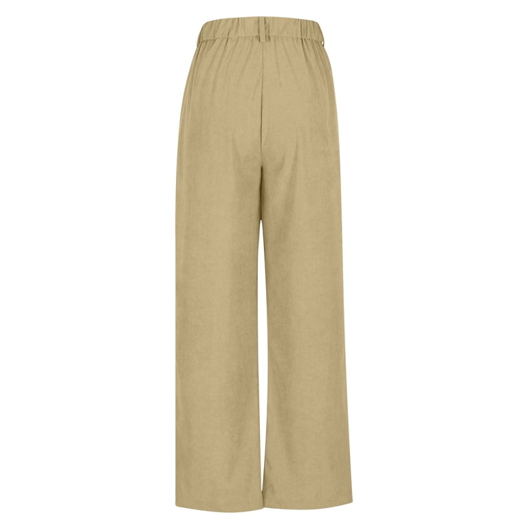 Llywey Fleece Lined Dress Pants for Women s Ladies Casual Solid Pocket High Waist Straight Leg Pants Casual Pants Corduroy High Waist Wide Leg Casual