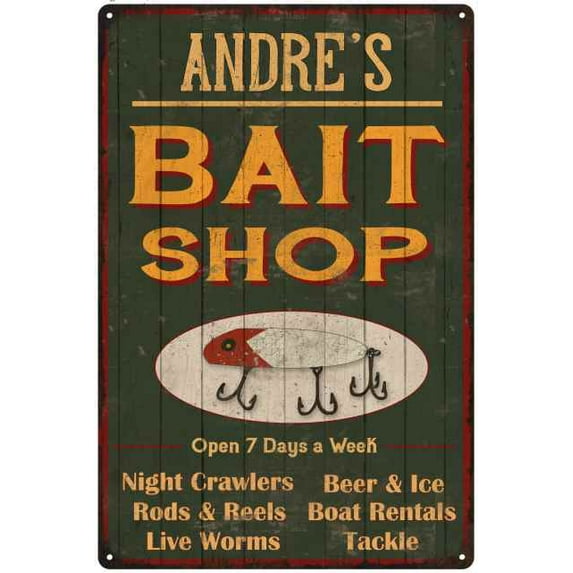 ANDRE'S Green Bait Shop Man Cave 12 x 18 Matte Finish Metal 112180027220