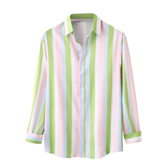 Men's Long Sleeve Striped Button Up Shirt Classic Collar, Polyester & Spandex, for Casual & Formal, Multiple Sizes