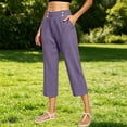 thumbnail image 5 of Women's Pants Cotton Linen Petite Summer Lightweight High Waist Straight Leg Solid Summer Casual Fashion Trousers Pants For Women, 5 of 8