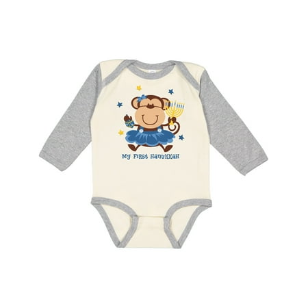 

Inktastic Monkey Girl 1st Hanukkah Gift Baby Girl Long Sleeve Bodysuit