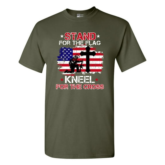 Stand For The Flag Kneel For The Cross Soldier Flag USA DT Adult T-Shirt Tee