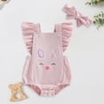 thumbnail image 2 of Staki Easter Baby Girl Outfit Newborn Overalls Chick Bunny Ears Bubble Romper Infant Jumpsuit Easter Clothes Easter Outfits for Baby Girls 0-18M(Red,6-12 Months), 2 of 8