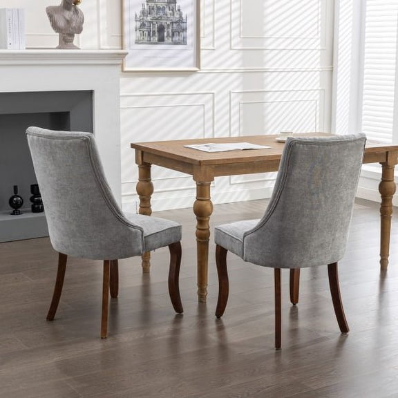 Knubmt Set of 2 Velvet Upholstered Side Chair with Wood Legs, Armless Dining Chair for Dining Room, Home, Living Room, Gray