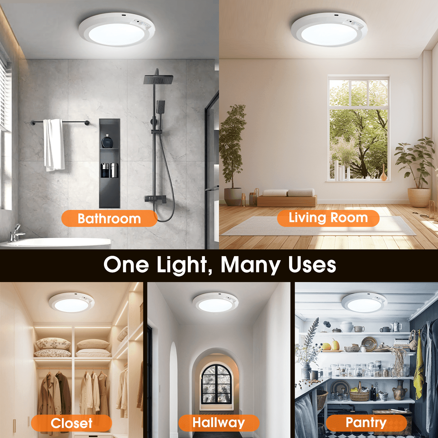 Merryhome Motion Sensor LED Ceiling Light 7 inch, Rechargeable Wireless Light with Remote Control for Closet, Hallway and Stairway