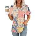 thumbnail image 2 of Enjoytime Women Blouse Flower Printed Short Sleeve Shirts Crewneck Tunic Tops Casual Loose Fit Soft Comfy Tshirt Women Clothes, 2 of 5