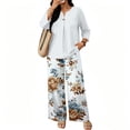 thumbnail image 5 of Lounge Sets for Women Summer Casual 3/4 Sleeve Shirts Wide Leg Pants Matching Tracksuit Sets Travel Outfits, 5 of 6