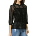 thumbnail image 6 of INSPIRE CHIC Women's 3/4 Sleeves Ruffle Mock Neck Sheer Lace Tops S Black, 6 of 9