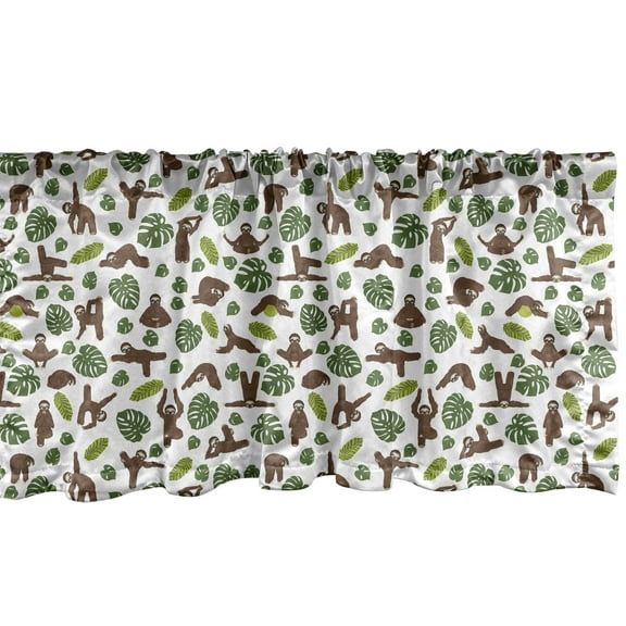 Ambesonne Funny Sloth Valance Pack of 2, Lazy Animal Monstera, 54"X12", Umber Olive Green