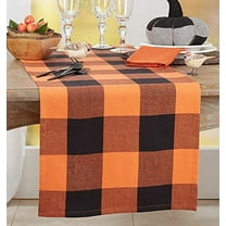 Fennco Styles Rustic Buffalo Plaid Cotton Table Runner 16" W x 90" L - Black Orange Table Cover for Everyday Use, Farmhouse, Banquets, Thanksgiving, Halloween, Special Events