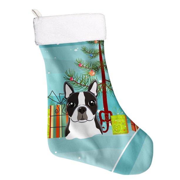 Christmas Tree and Boston Terrier Christmas Stocking
