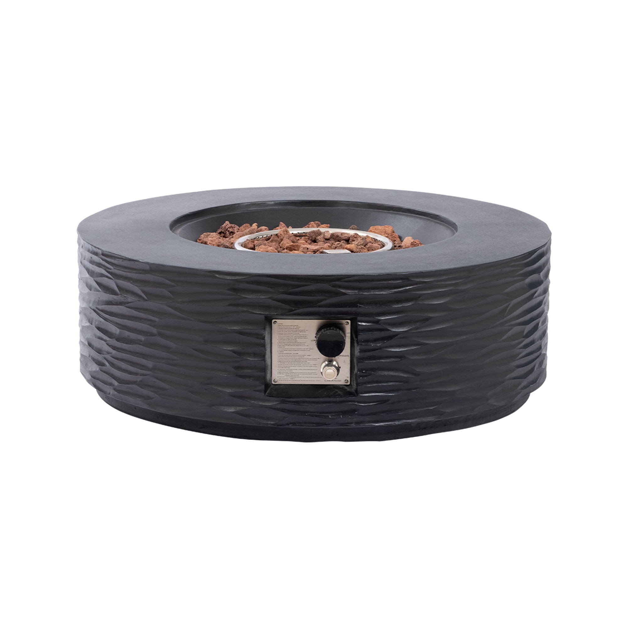 MOALCOFER 35" Round Propane Fire Pit,Outdoor Gas Fire Pit Table Water Ripple Design,Black