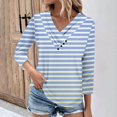 thumbnail image 2 of ZHYou Womens Tops Long Sleeve Black White Stripes Stylish Loose Fit V-Neck Button T-Shirt Tops, 2 of 5