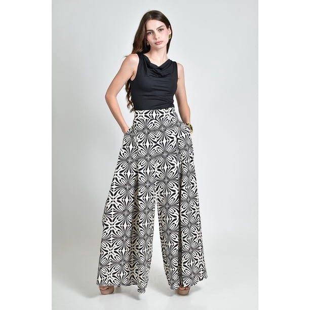 Pantalon tipo palazzo Roman Fashion /Juvenil, 2632 (Negro geometrico) negro M