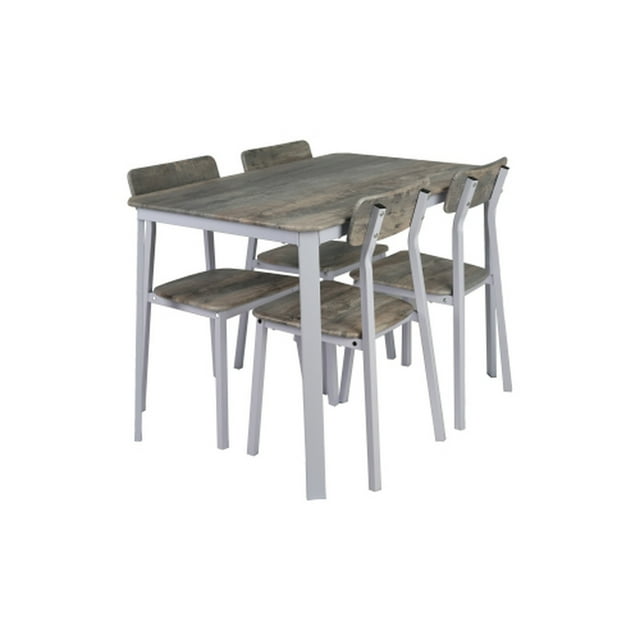 TOYTEXX 5-Piece Dining Set with Table and 4 Chairs, Gray Wood-Look Tabletop, Metal Frame, Space-Saving Design for Small Kitchens and Apartments