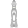 thumbnail image 3 of TiaoBug Women's Shiny Metallic Bell-bottom Jumpsuits 70s Hippie Costume Disco Dance Party Clubwear Silver L, 3 of 5