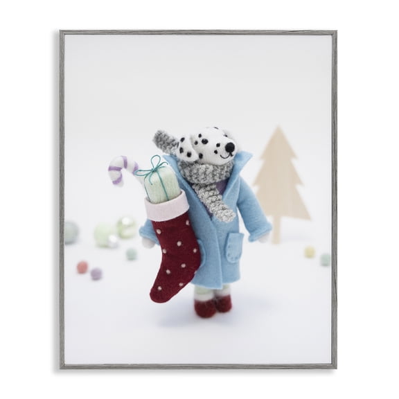 Stupell Industries Eclectic Dalmatian Christmas Stocking Scene Gray Framed Giclee Art, 11 x 14, by Lemon & Sugar