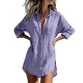 thumbnail image 2 of Shihyeh Womens Button Down Shirts Linen Cotton Long Sleeve Blouse Tunic Tops Cover Up Shirt Loose Beach Bikini Dress, 2 of 6