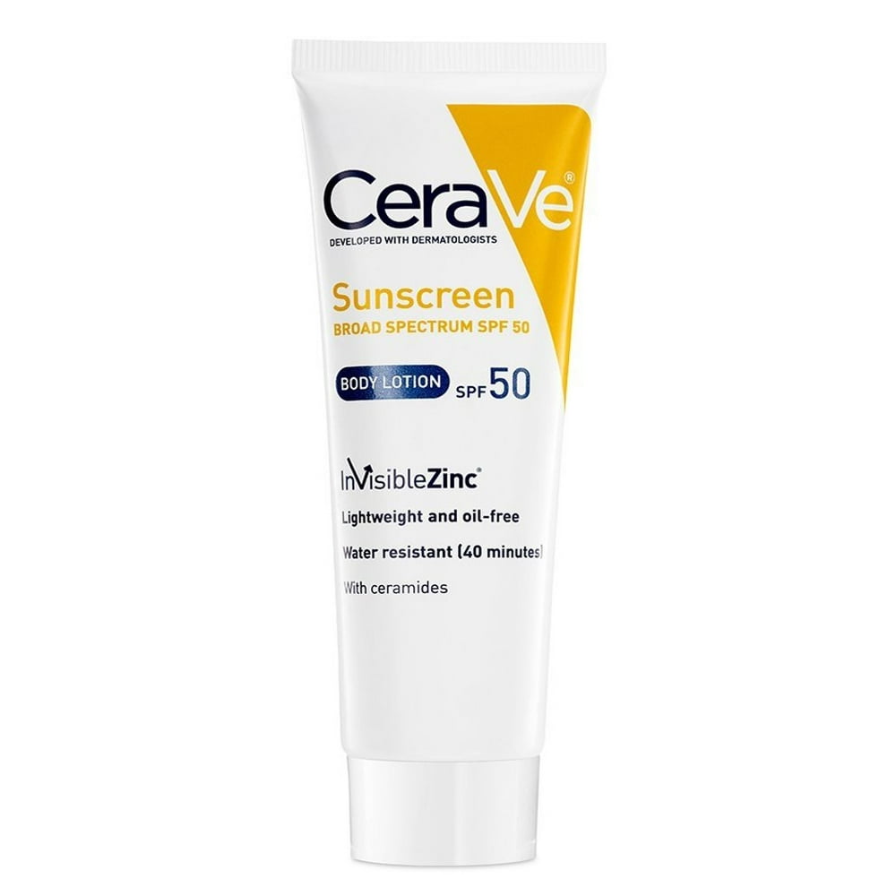 CeraVe Sunscreen SPF 50, Lightweight and OilFree Body Lotion, 3.5 oz
